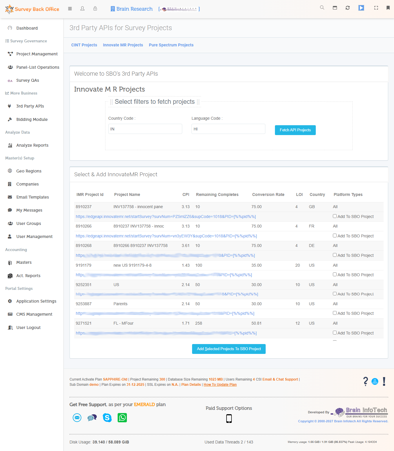 Survey Back Office 3rd Party APIs