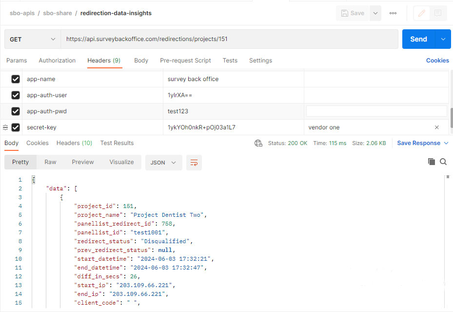 Survey Back Office Redirection API
